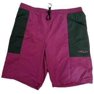 Oakley Men's Large Burgundy and Black Board Shorts Swim Trunks Lined with Pocket